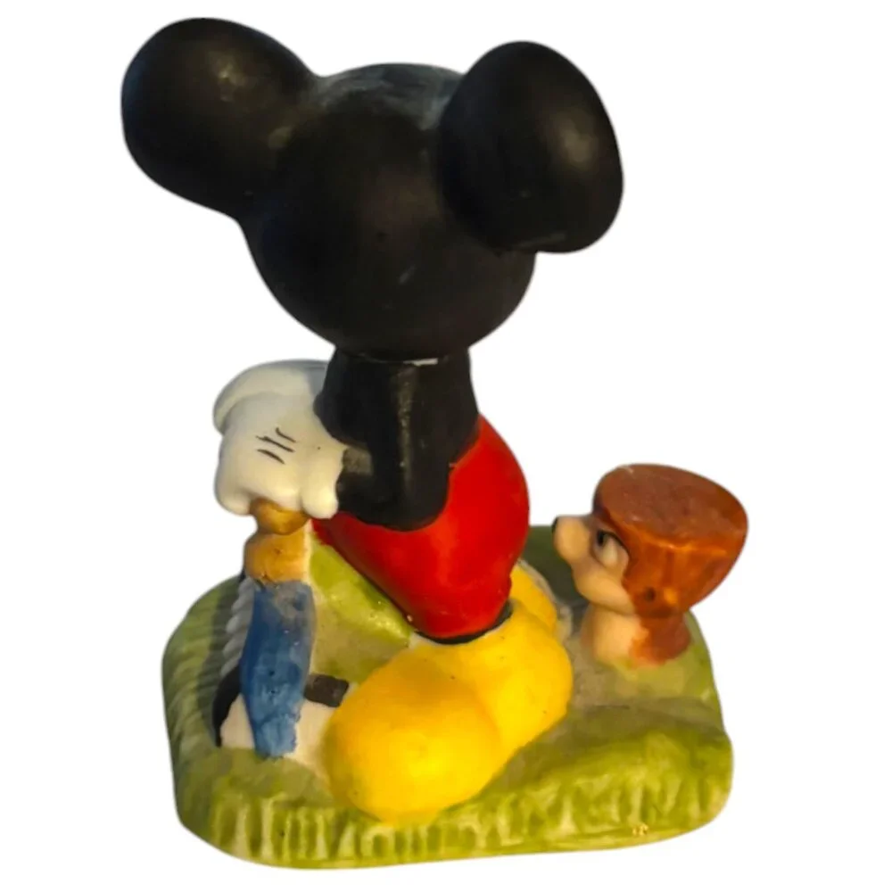 Walt Disney Productions Vintage 1977 Mickey Mouse mowing the lawn‎ mini figurine